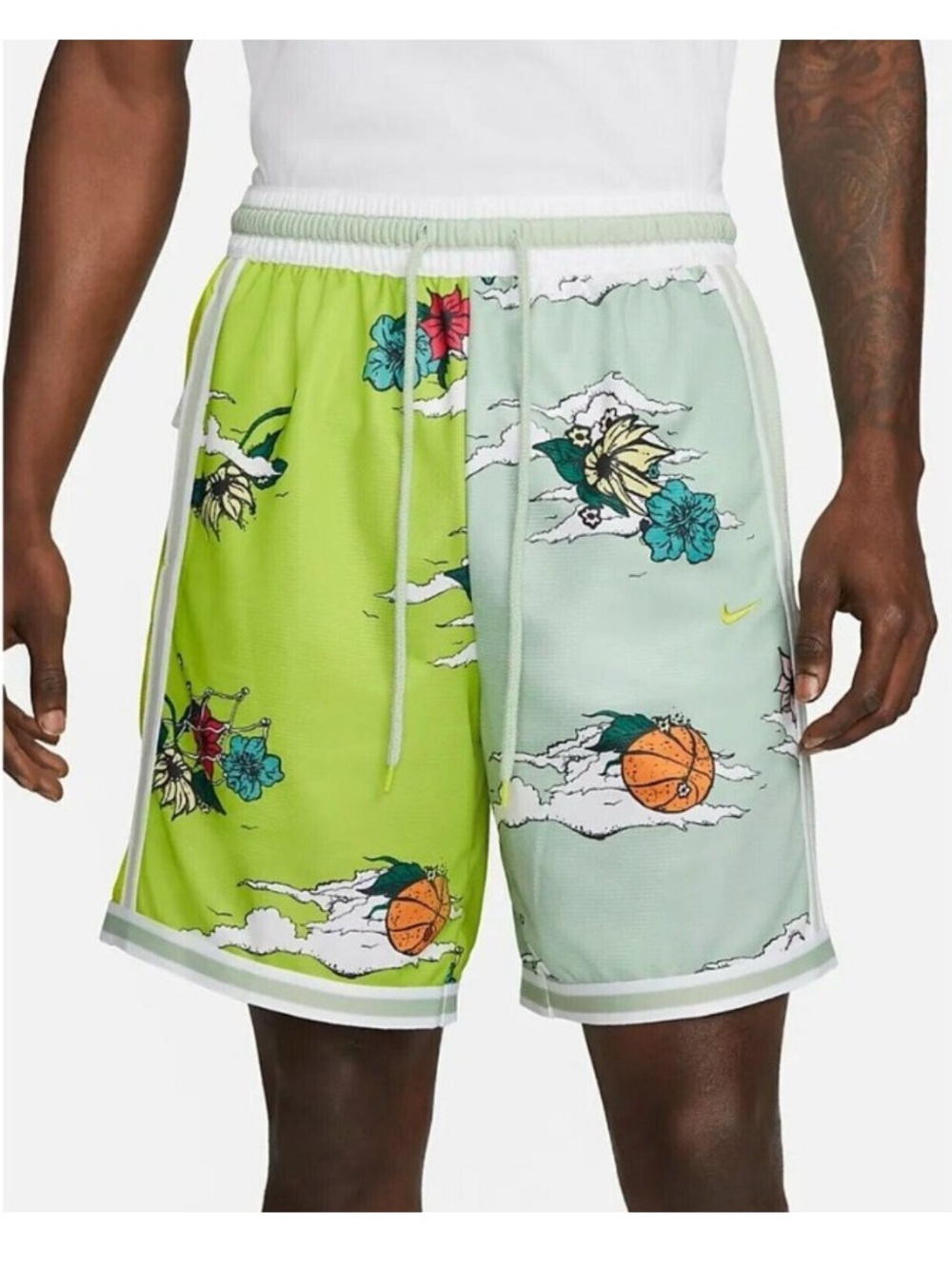 Nike Men's Split Floral Basketball Shorts in Lime & Mint